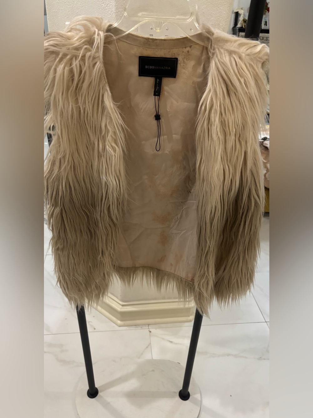 BCBGMaxAzria Beige Faux Fur Vest